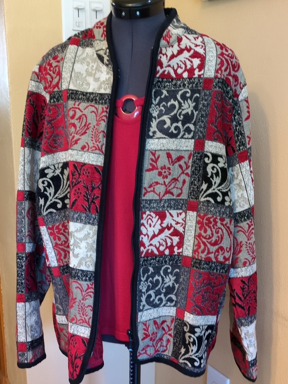 Studio Works Red & Black Zip-front Jacket